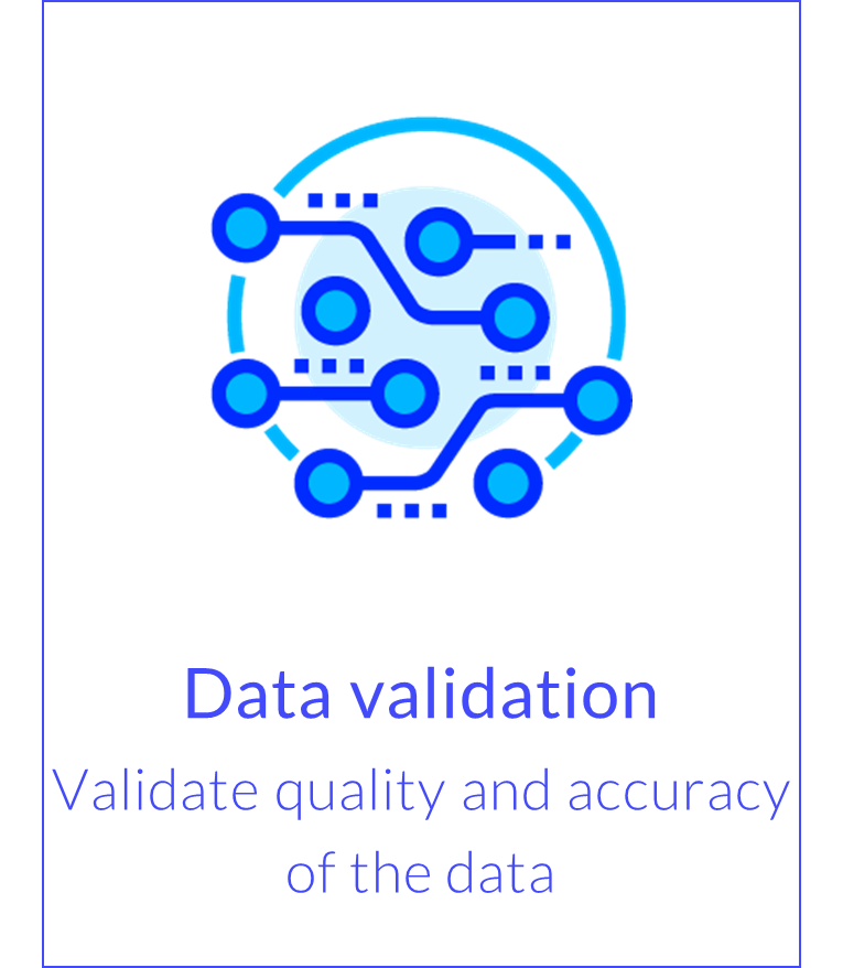 Data validation: validate quality and accuracy of the data